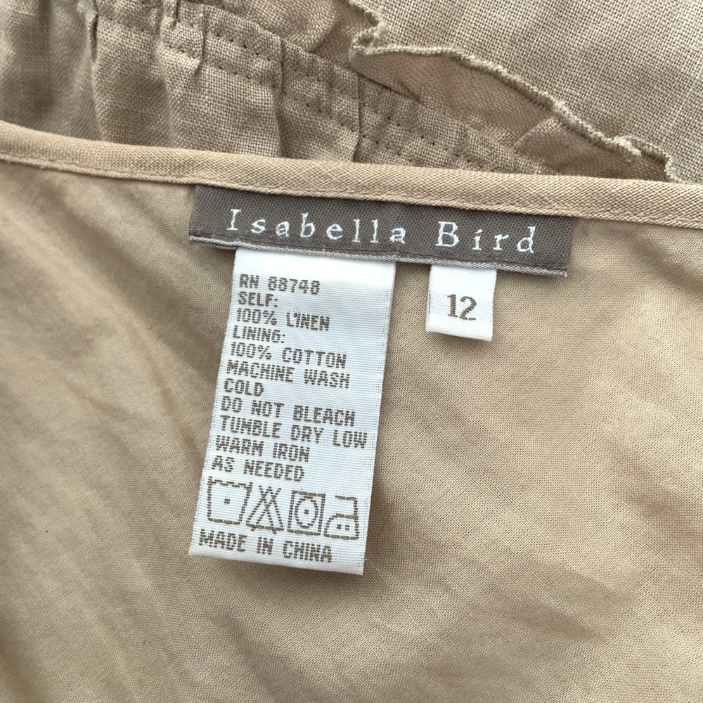 Isabella Bird Tan Panel Tan Beige Linen Lagenlook A-Line Skirt Size 12 - Picture 9 of 14